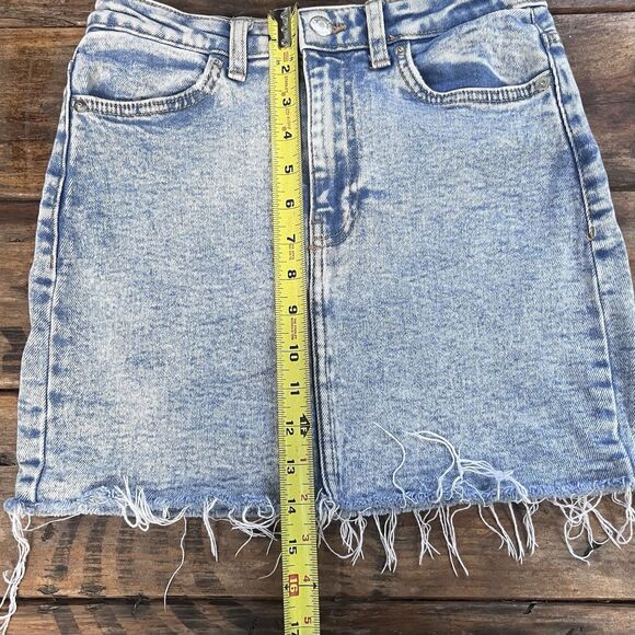 Bershka Raw Hem 90s 14 in Mini High Rise Stretch Denim Jean Skirt Womens 2 Blue - Picture 6 of 6